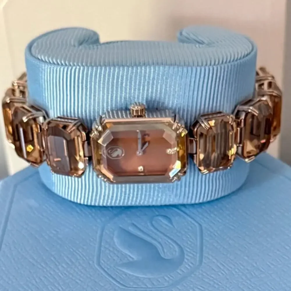 Swarovski Millenia Bracelet Watch Champagne Gold Octagon Crystals Swiss Quartz